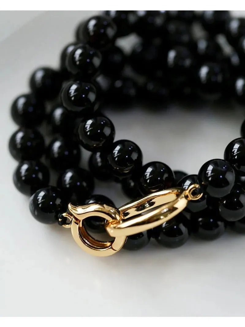 8mm Black Onyx Beaded Long Necklace