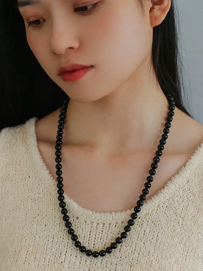 8mm Black Onyx Beaded Long Necklace