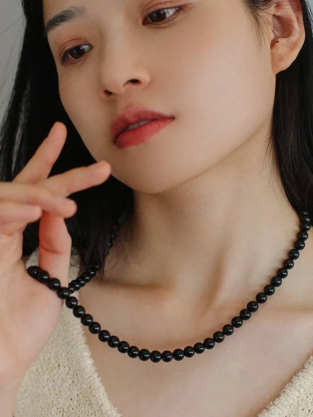 8mm Black Onyx Beaded Long Necklace