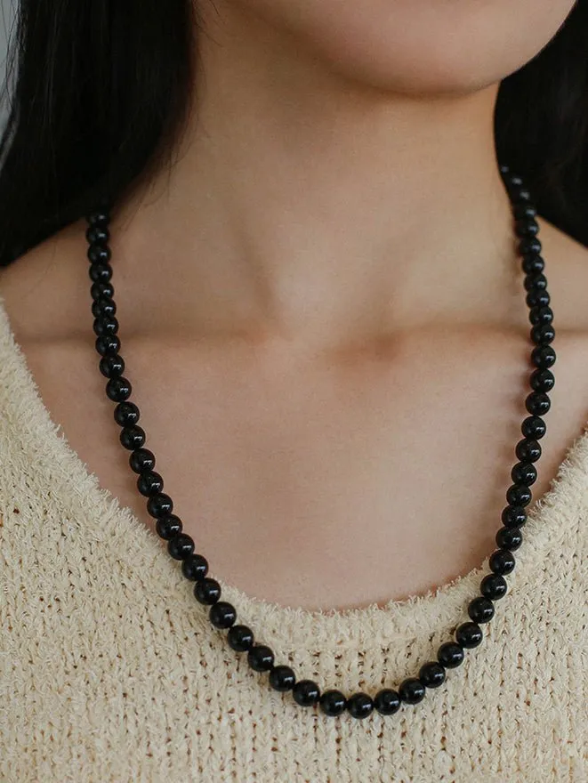 8mm Black Onyx Beaded Long Necklace