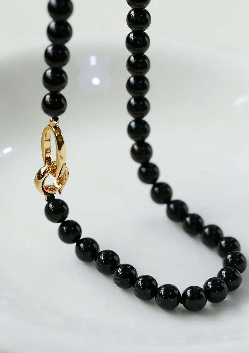 8mm Black Onyx Beaded Long Necklace