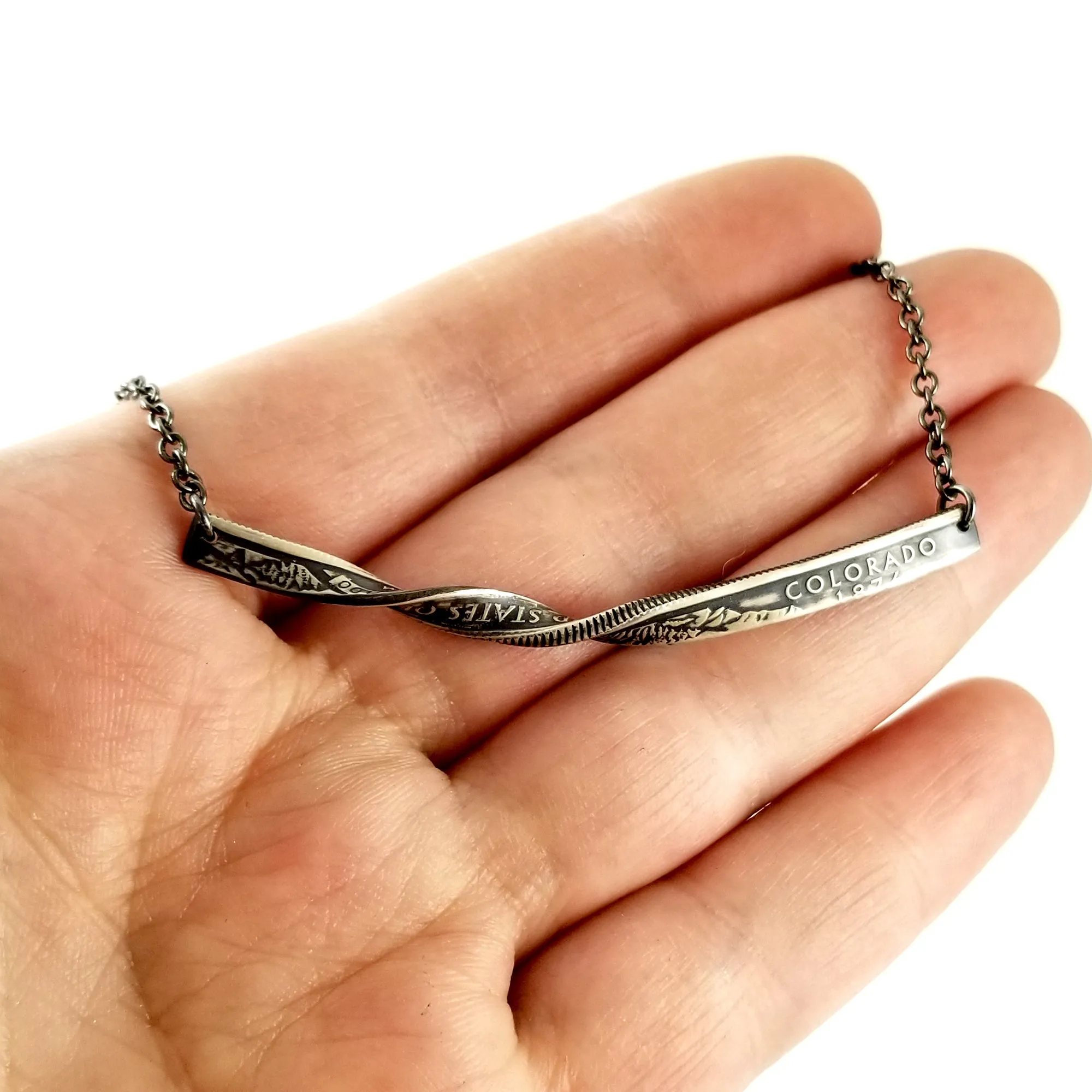90% Silver State Quarter Twisted Bar Necklace