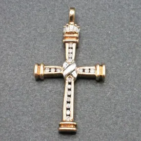 9ct two tone gold and diamond crucifix pendant