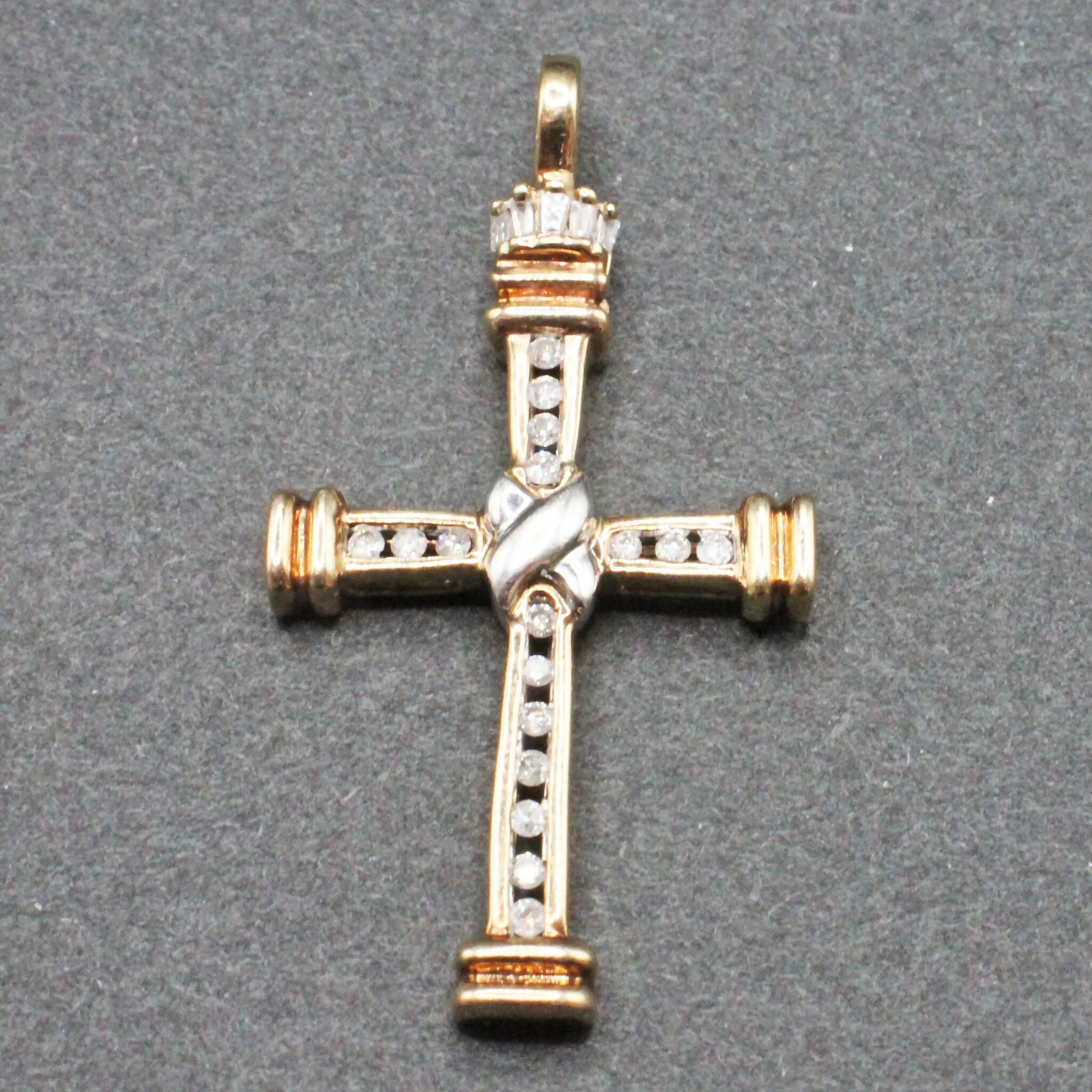 9ct two tone gold and diamond crucifix pendant