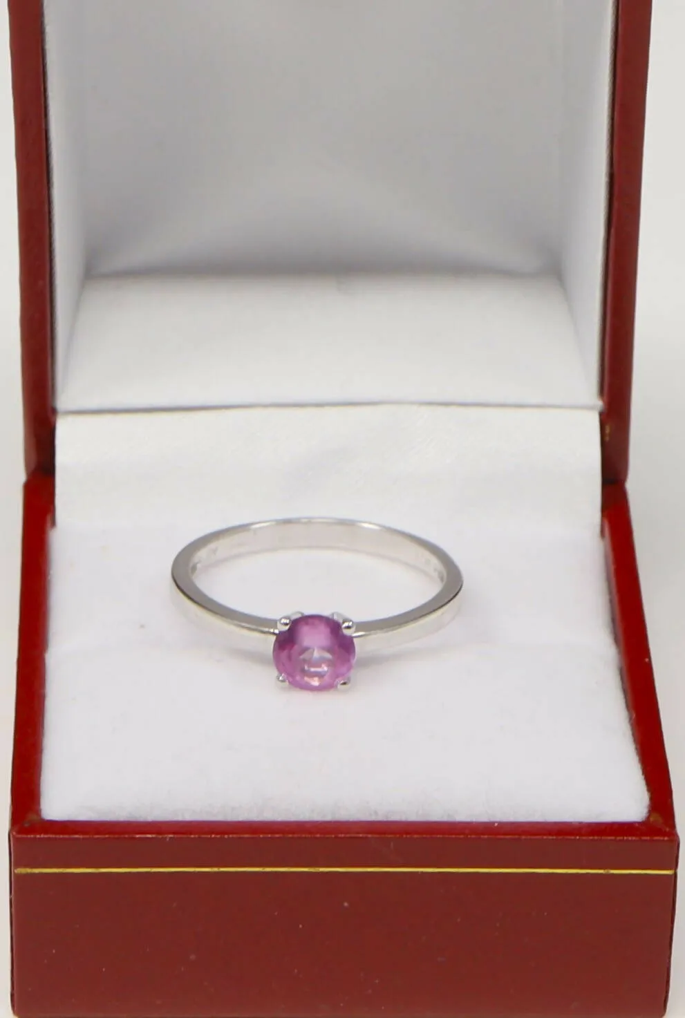 9ct White Gold Pink Sapphire Solitaire Ring