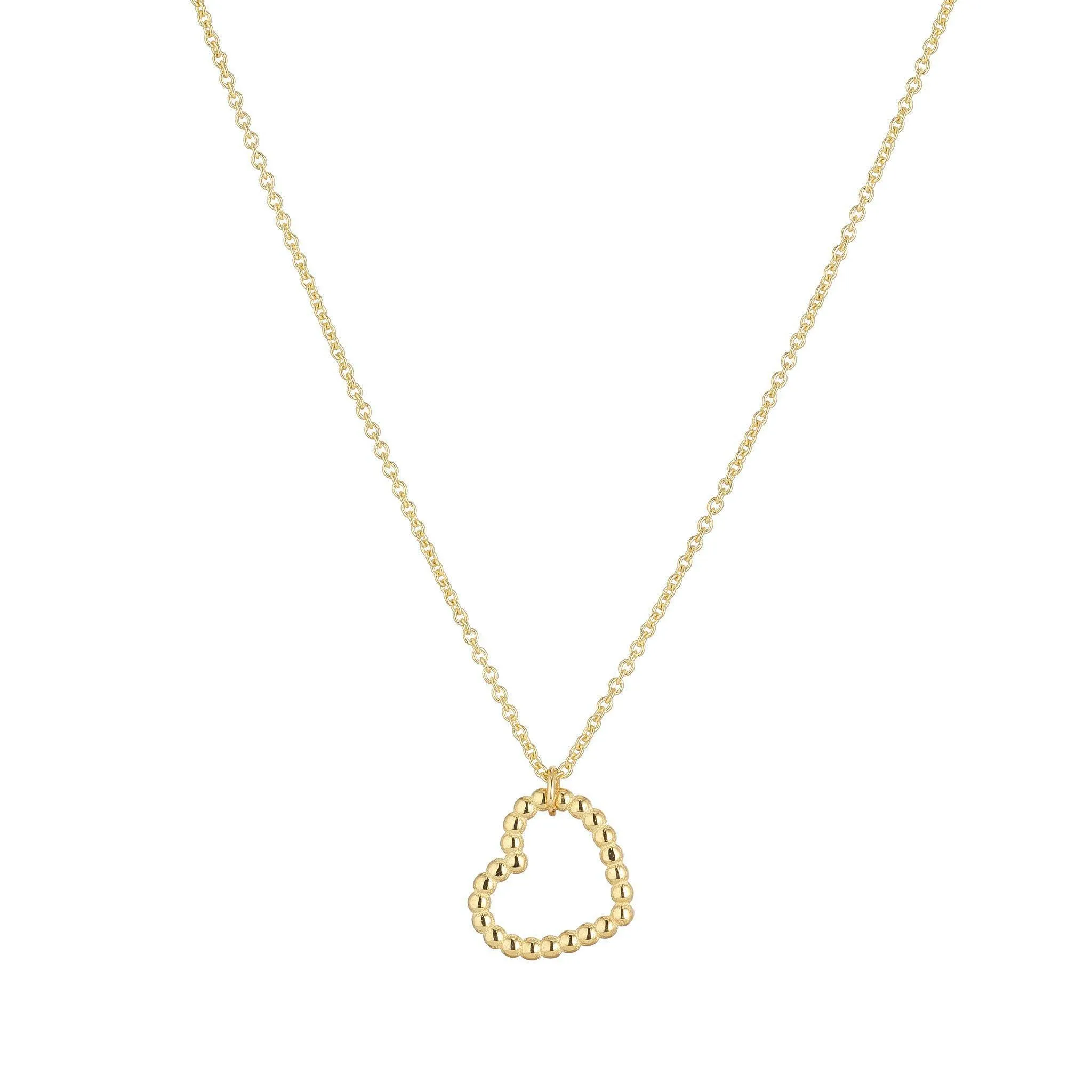 9kt Yellow Gold Beaded Heart Pendant Necklace