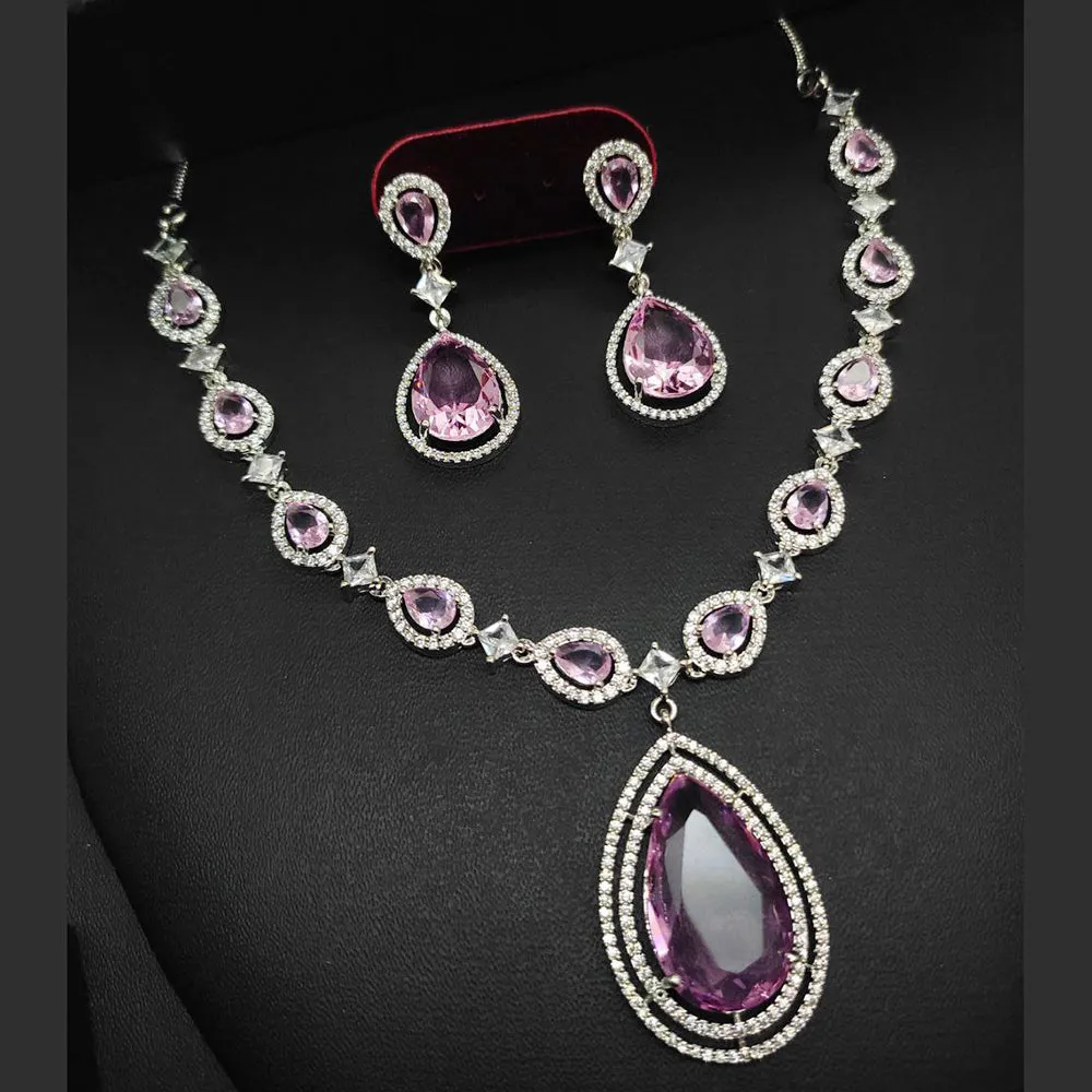 Aamrapali Silver Plated AD Necklace Set