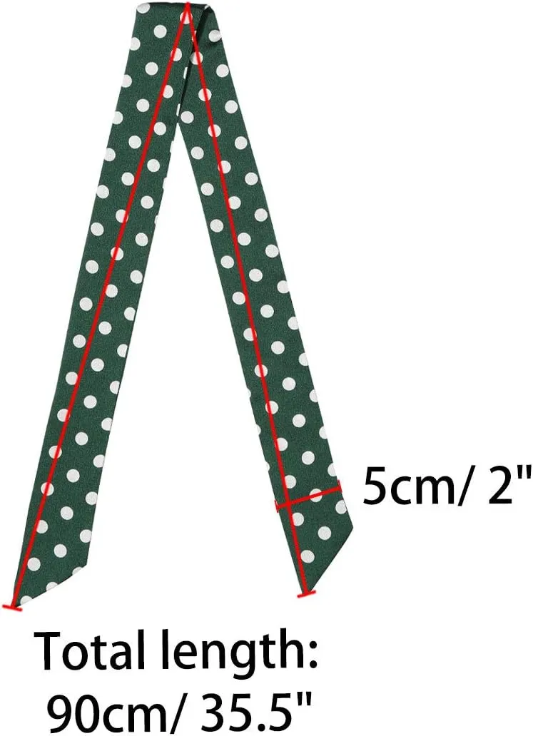 Allegra K 50s Skinny Silky Scarf Polka Dots Waistband Long Narrow Neckscarf Bag Handle Accessory