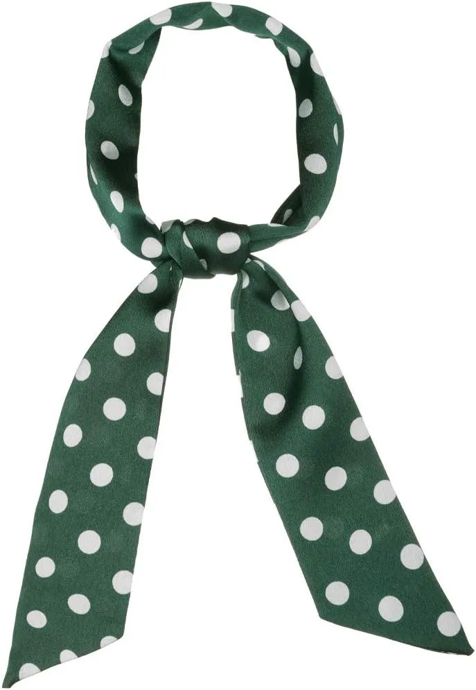 Allegra K 50s Skinny Silky Scarf Polka Dots Waistband Long Narrow Neckscarf Bag Handle Accessory