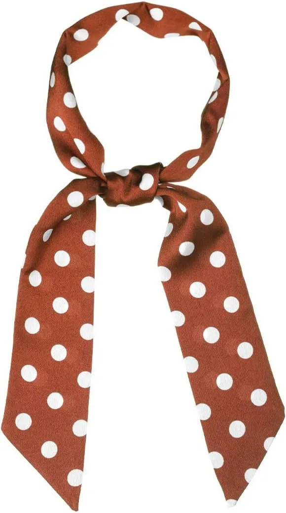 Allegra K 50s Skinny Silky Scarf Polka Dots Waistband Long Narrow Neckscarf Bag Handle Accessory