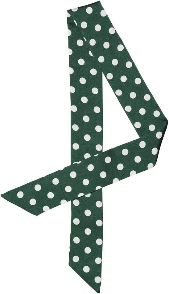 Allegra K 50s Skinny Silky Scarf Polka Dots Waistband Long Narrow Neckscarf Bag Handle Accessory