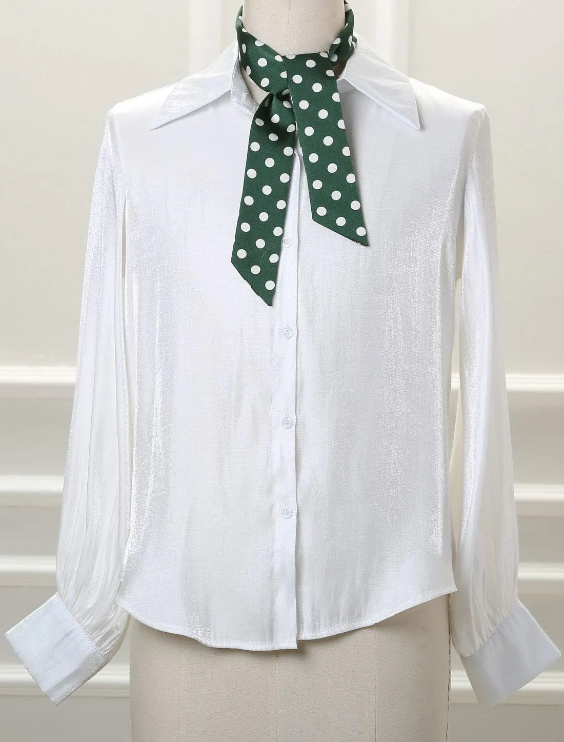 Allegra K 50s Skinny Silky Scarf Polka Dots Waistband Long Narrow Neckscarf Bag Handle Accessory