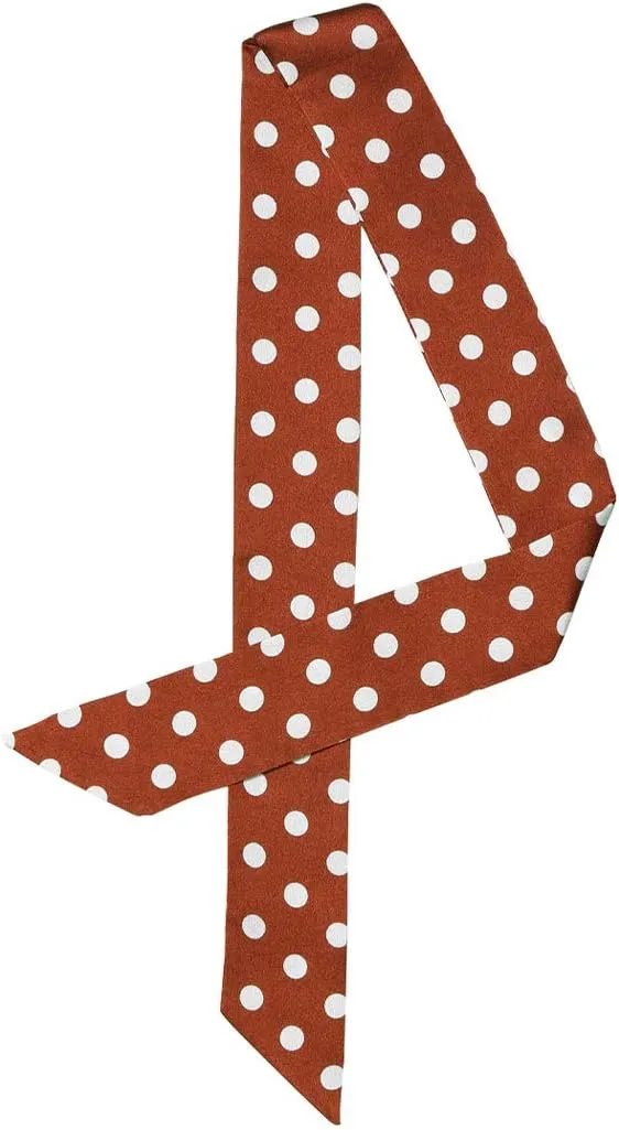 Allegra K 50s Skinny Silky Scarf Polka Dots Waistband Long Narrow Neckscarf Bag Handle Accessory