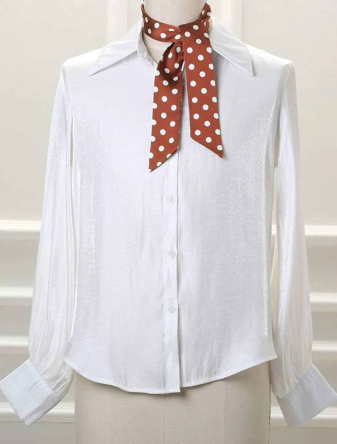 Allegra K 50s Skinny Silky Scarf Polka Dots Waistband Long Narrow Neckscarf Bag Handle Accessory