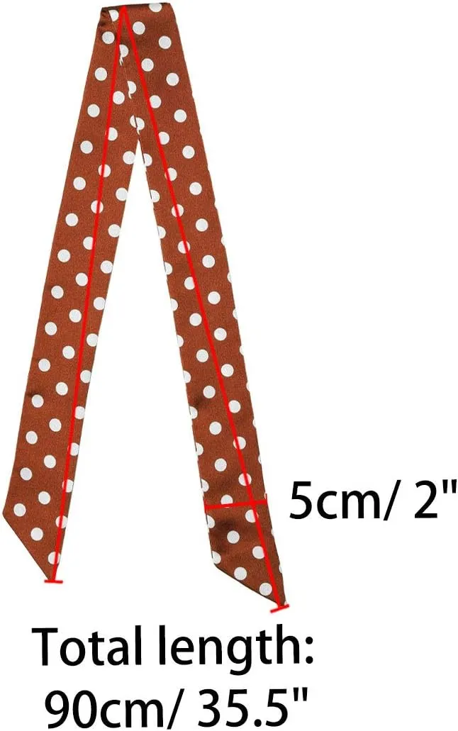 Allegra K 50s Skinny Silky Scarf Polka Dots Waistband Long Narrow Neckscarf Bag Handle Accessory