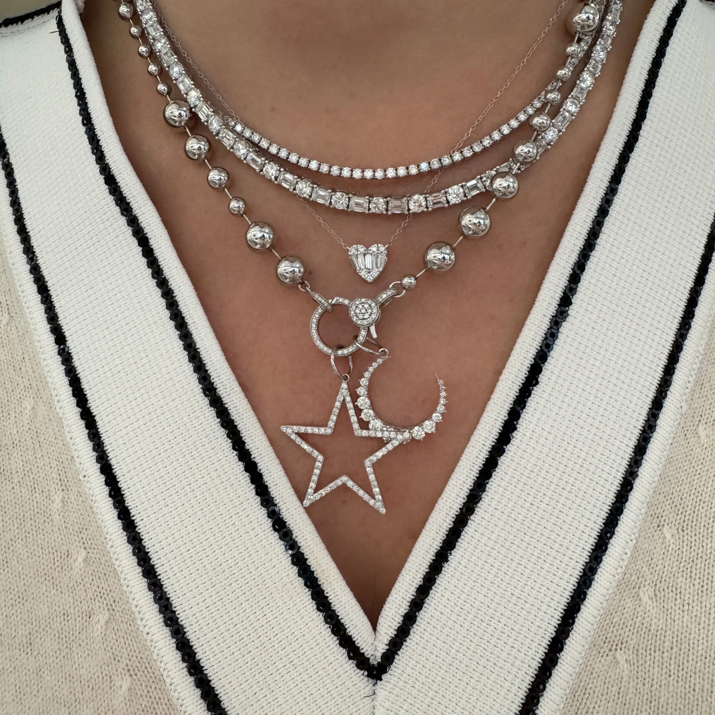 Alternating Diamond Round & Baguette Tennis Necklace