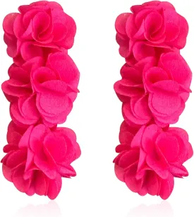 Anmpab Elegant Long Fabric 3-Layer Flower Tassel Earrings Bohemian Handmade Dangle Drop Earrings for Women Vintage Floral Statement Jewelry