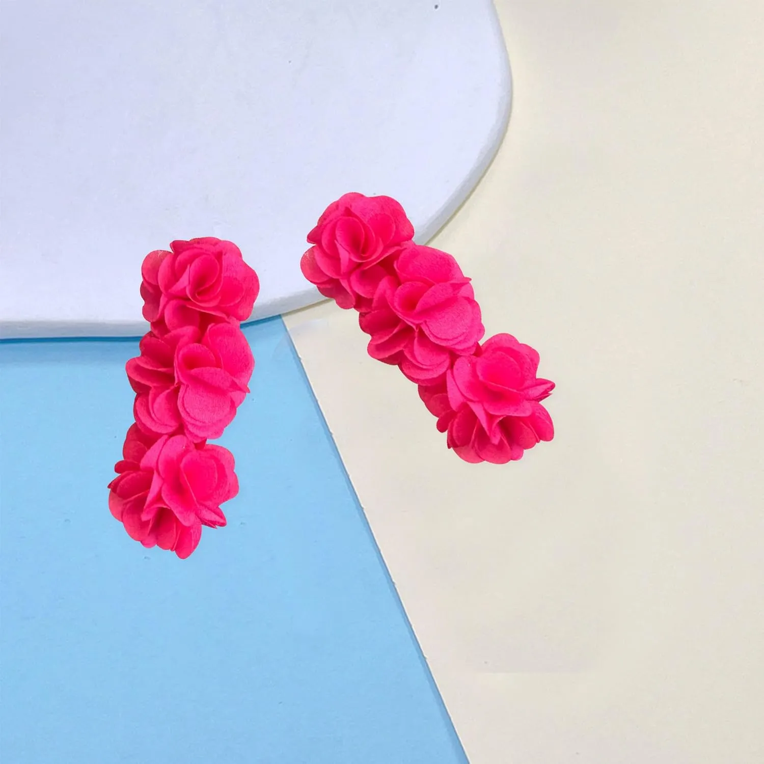 Anmpab Elegant Long Fabric 3-Layer Flower Tassel Earrings Bohemian Handmade Dangle Drop Earrings for Women Vintage Floral Statement Jewelry