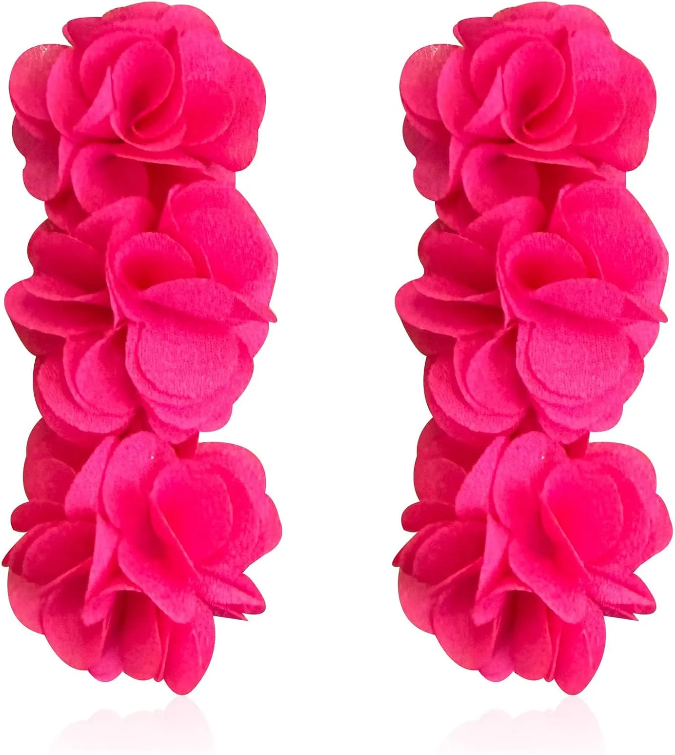 Anmpab Elegant Long Fabric 3-Layer Flower Tassel Earrings Bohemian Handmade Dangle Drop Earrings for Women Vintage Floral Statement Jewelry