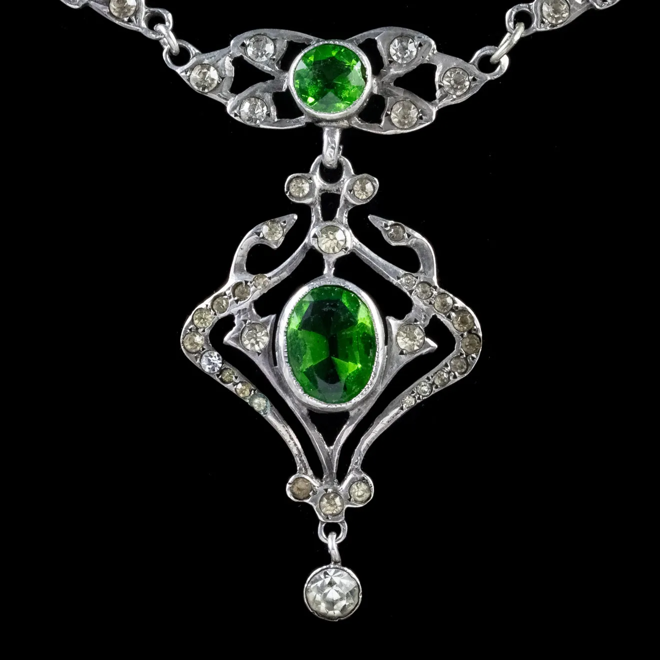 Antique Edwardian Green White Paste Necklace Circa 1905