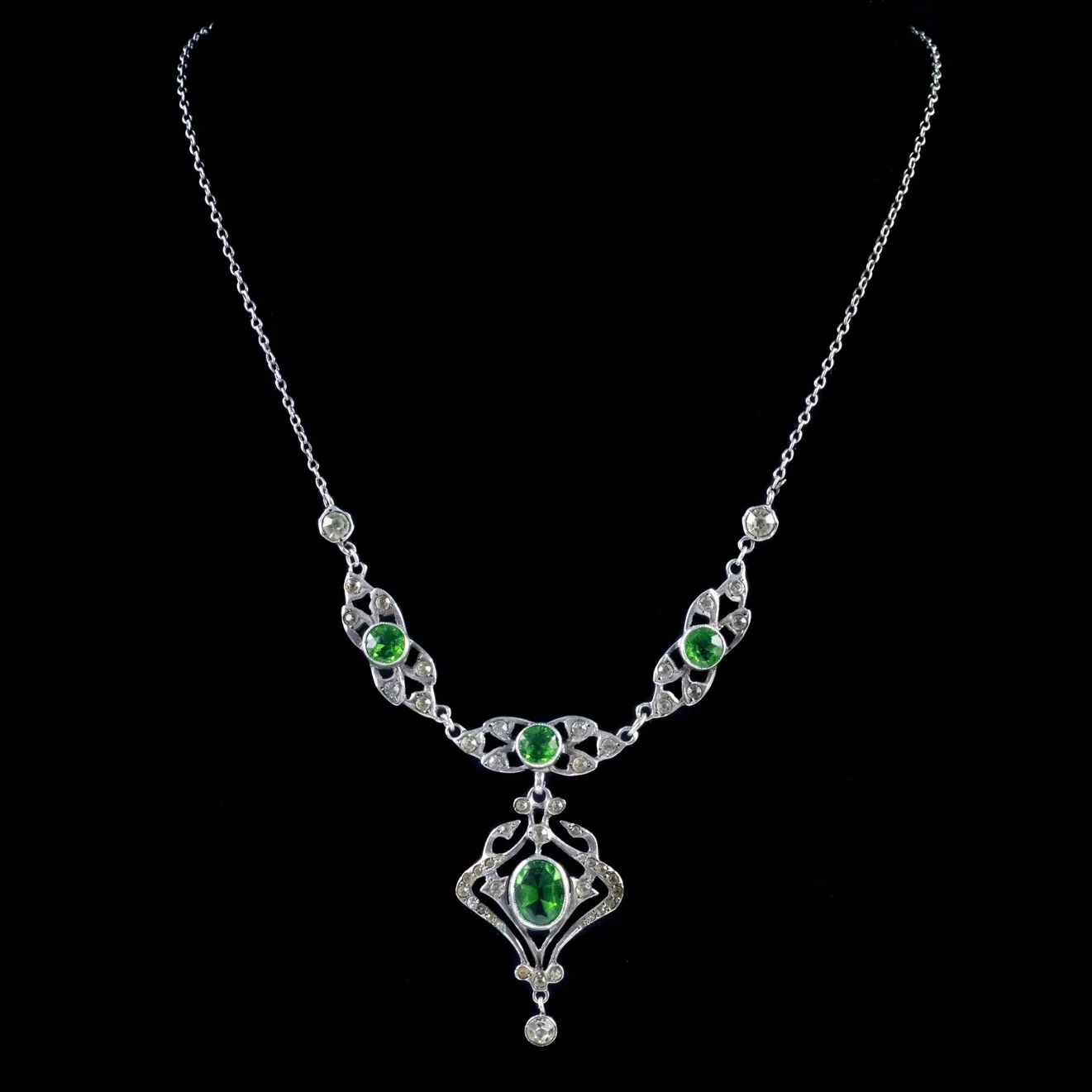 Antique Edwardian Green White Paste Necklace Circa 1905