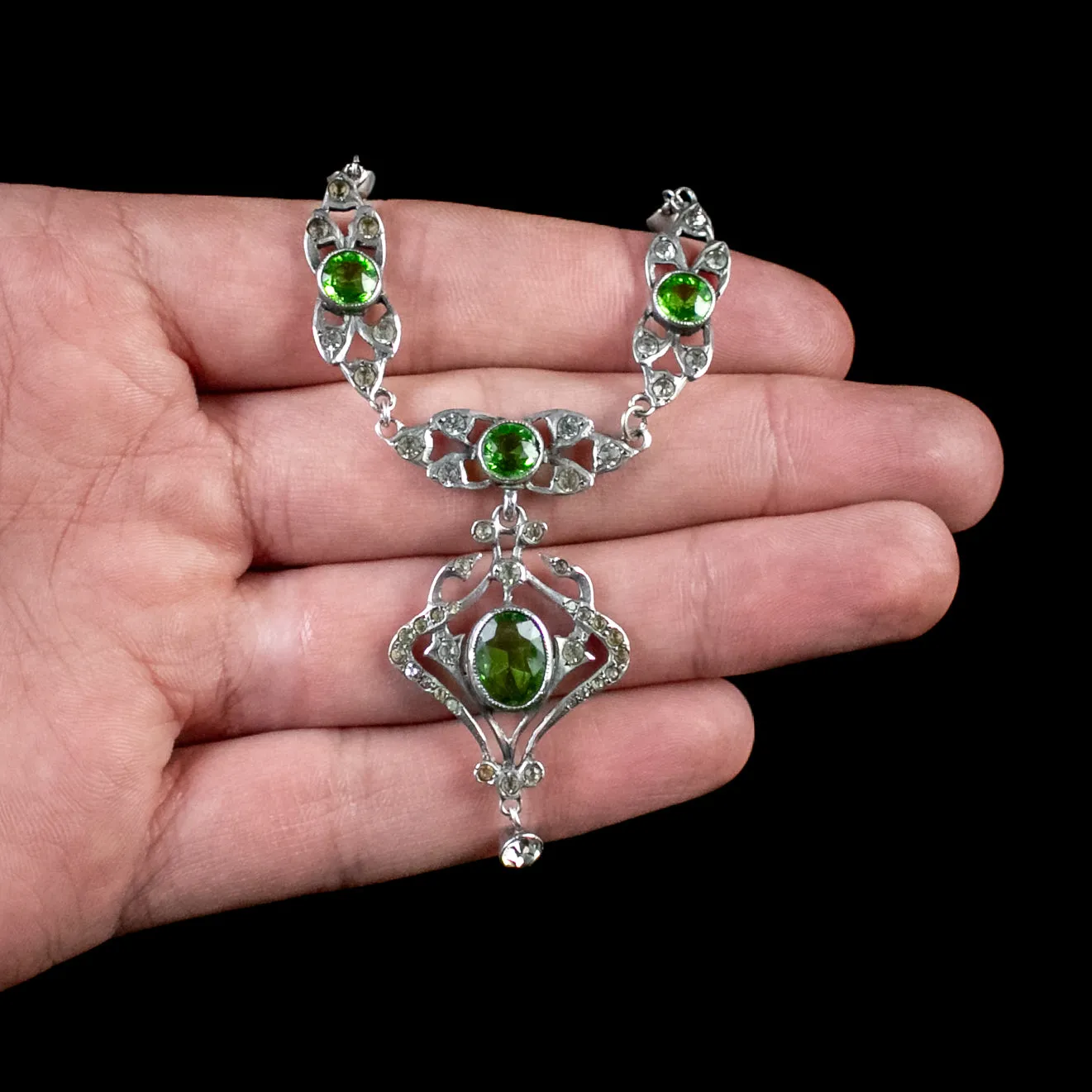 Antique Edwardian Green White Paste Necklace Circa 1905