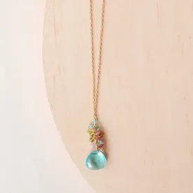 Aqua Blue Quartz Gold Raindrop Necklace