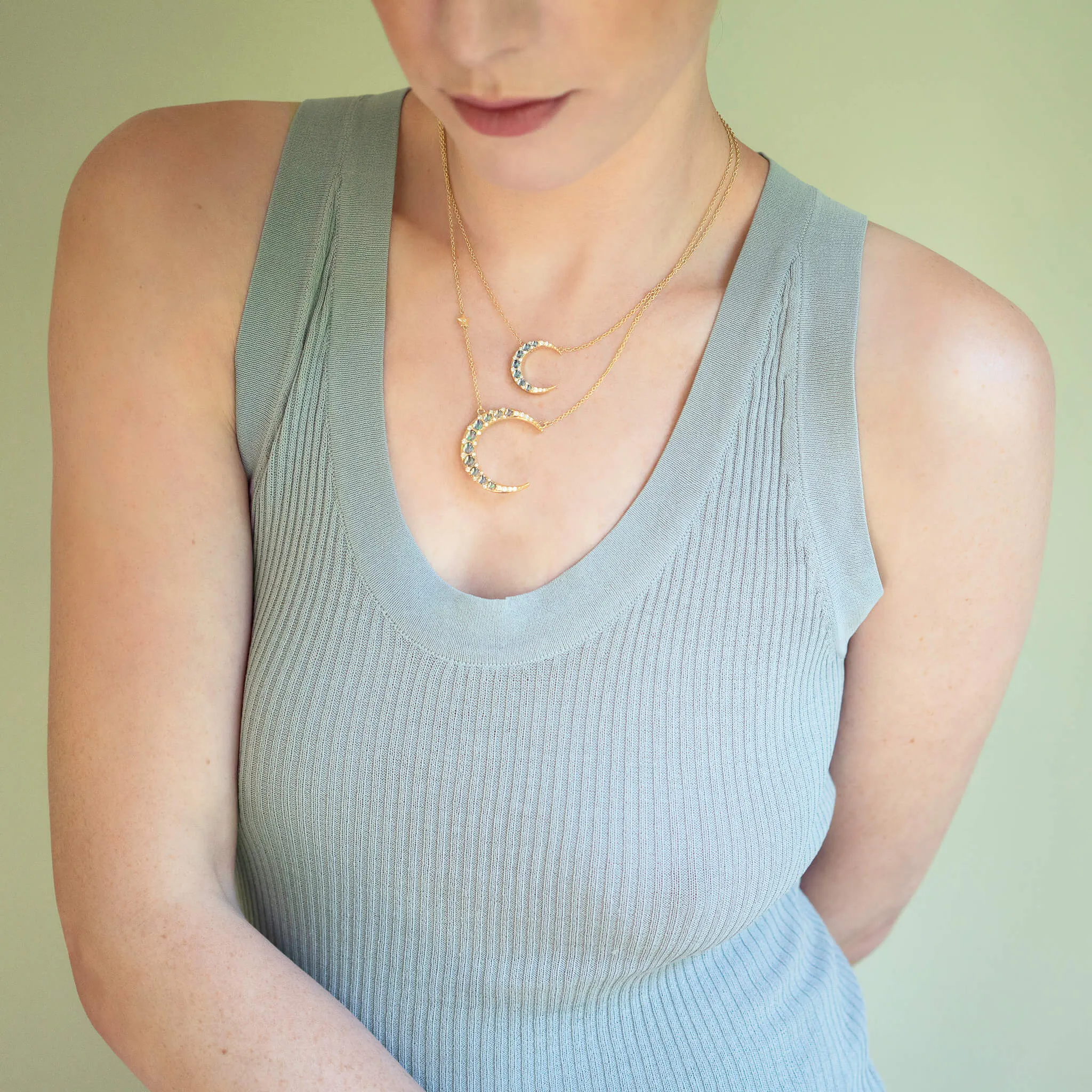 Aquamarine Midi Crescent Moon Necklace