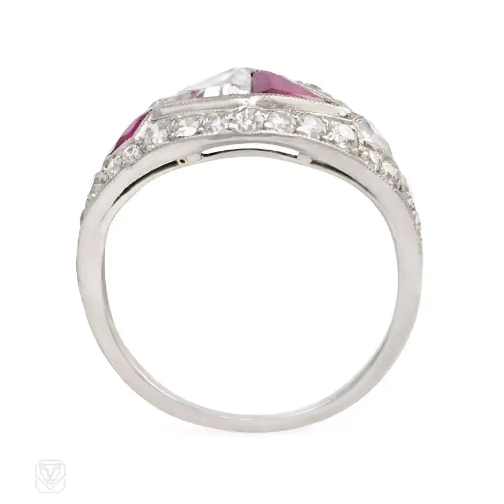 Art Deco trilliant ruby and diamond ring