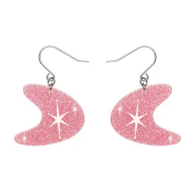 Atomic Boomerang Glitter Drop Earrings - Pink