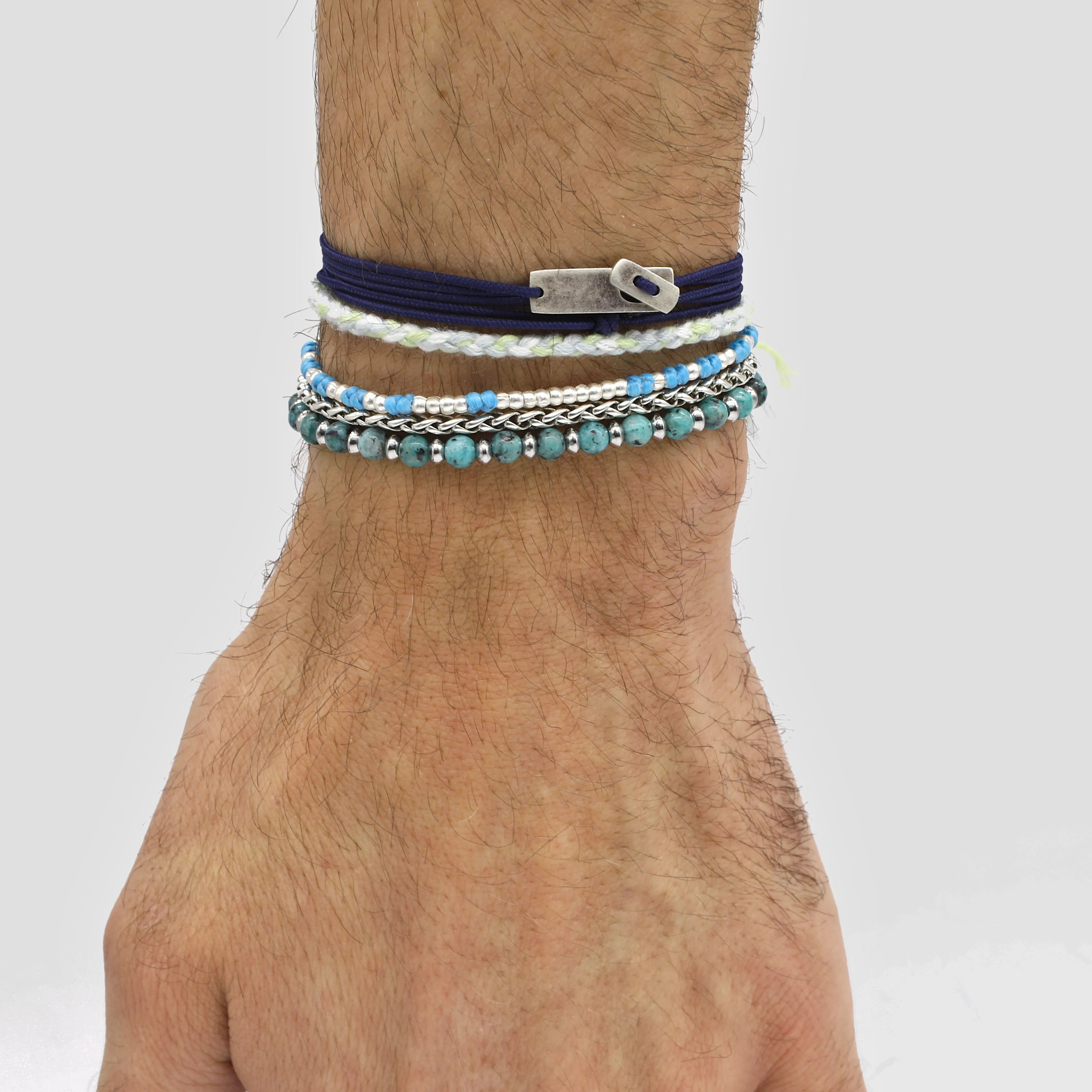Beaded Bracelet With Obsidian and Silver Beads