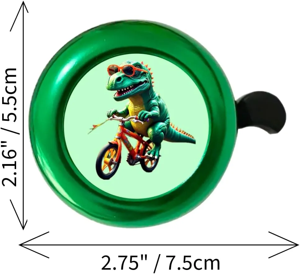 Bike Bell with Fun Graphics Unicorn Dino, Loud Crisp Clear Sound Metal Bike Bicycle Bell for Kids, and Styles, Cool Dinosaur, Unicorn, Fairy Princess