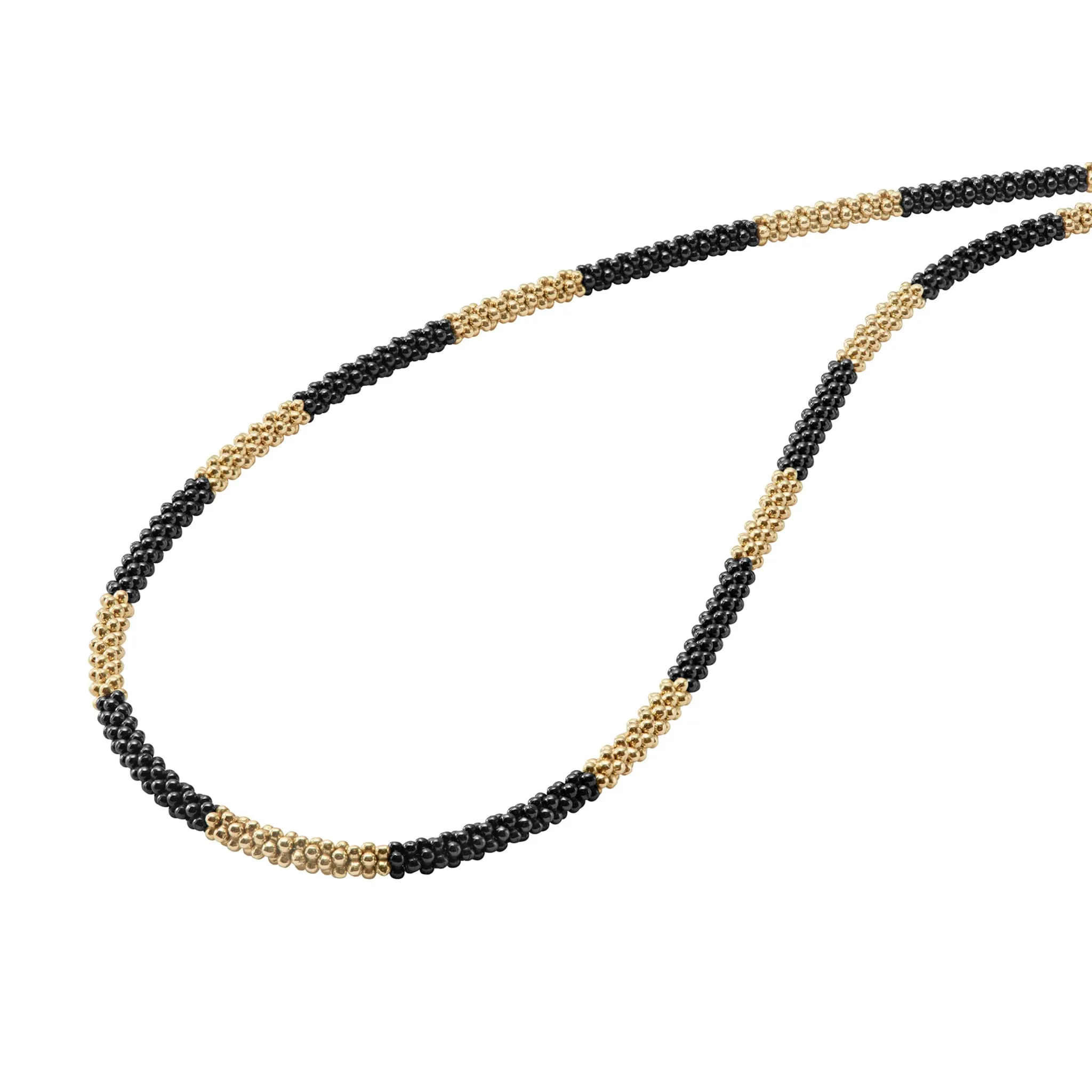 Black Caviar 18K Gold Large Station Ceramic Beaded Necklace | 3mm