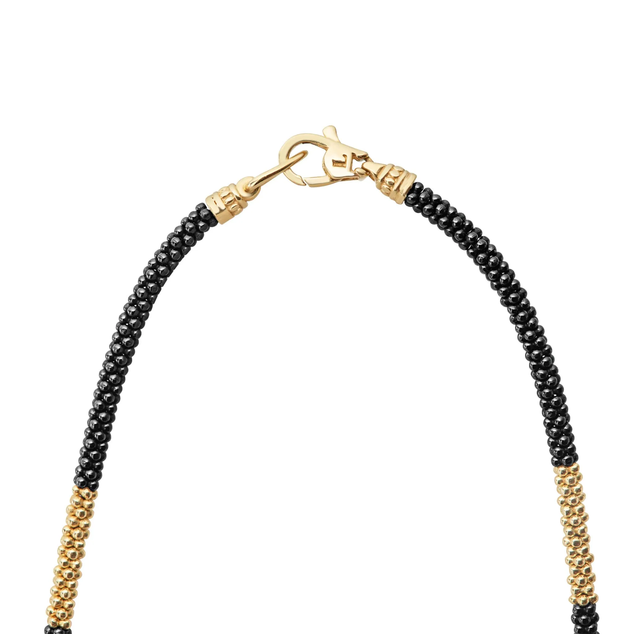 Black Caviar 18K Gold Large Station Ceramic Beaded Necklace | 3mm