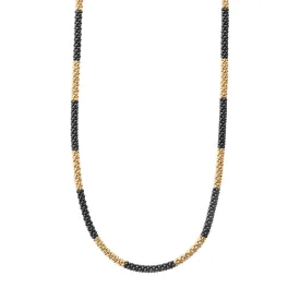 Black Caviar 18K Gold Large Station Ceramic Beaded Necklace | 3mm