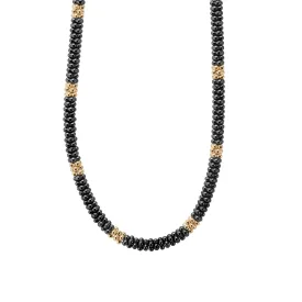 Black Caviar 18K Gold Small Station Ceramic Beaded Necklace | 5mm