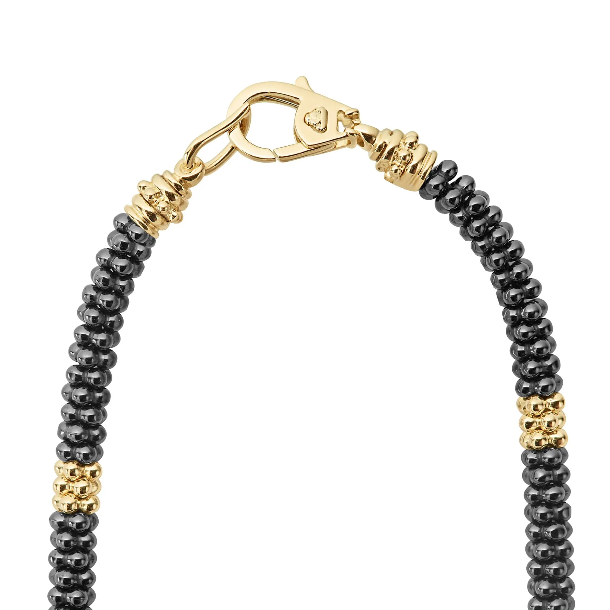 Black Caviar 18K Gold Small Station Ceramic Beaded Necklace | 5mm