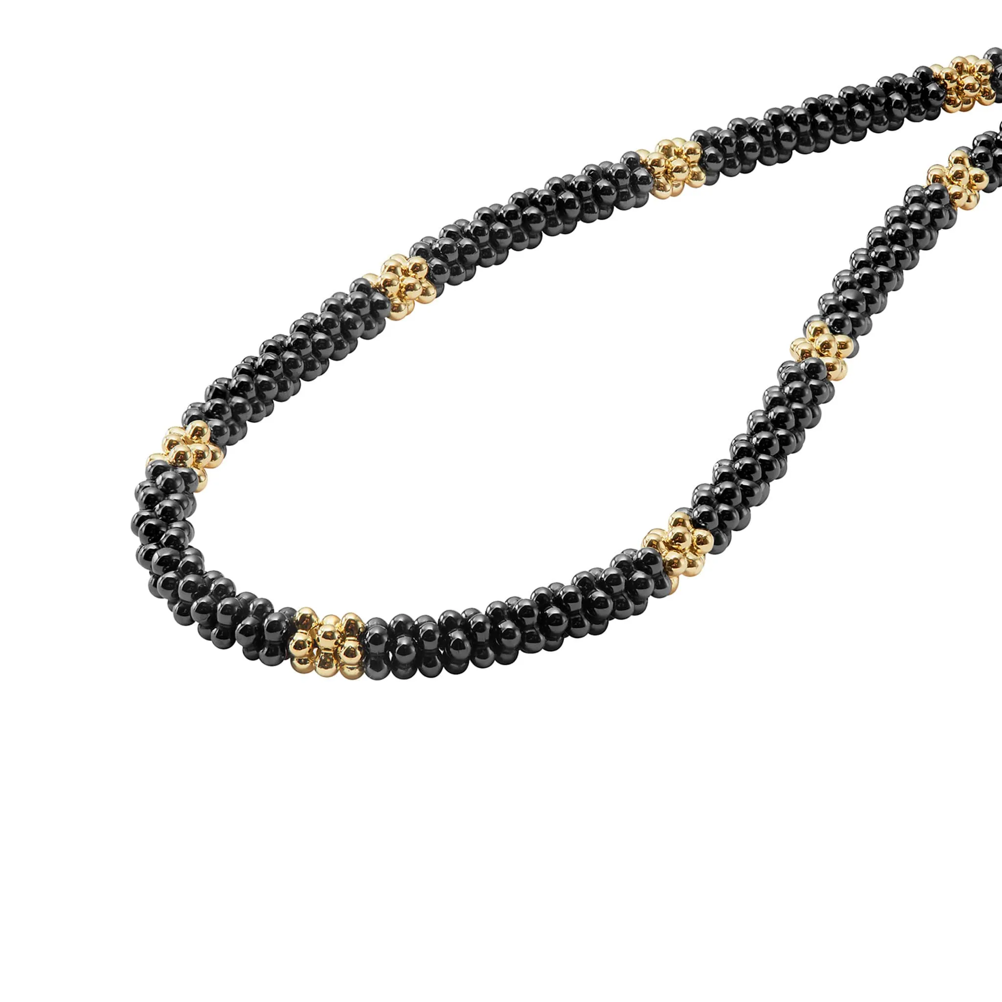 Black Caviar 18K Gold Small Station Ceramic Beaded Necklace | 5mm