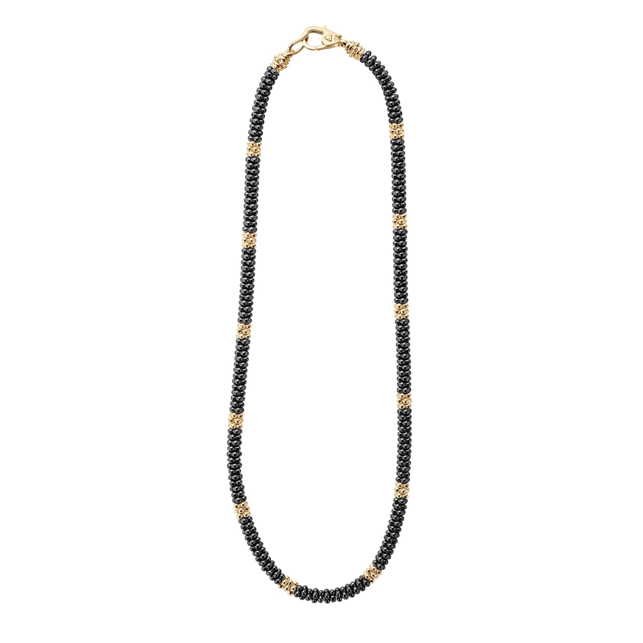 Black Caviar 18K Gold Small Station Ceramic Beaded Necklace | 5mm