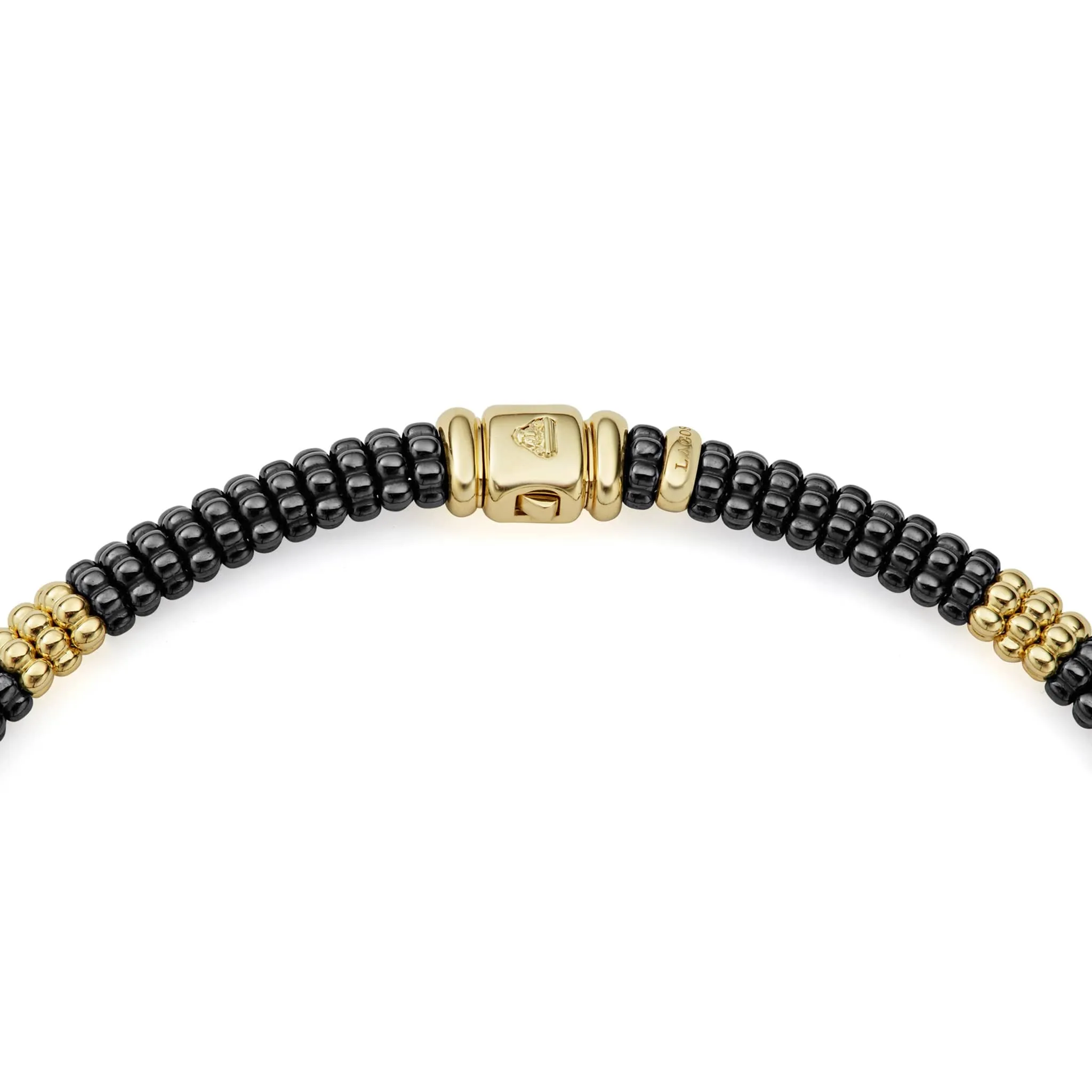 Black Caviar 18K Gold Small Station Ceramic Beaded Necklace | 9mm