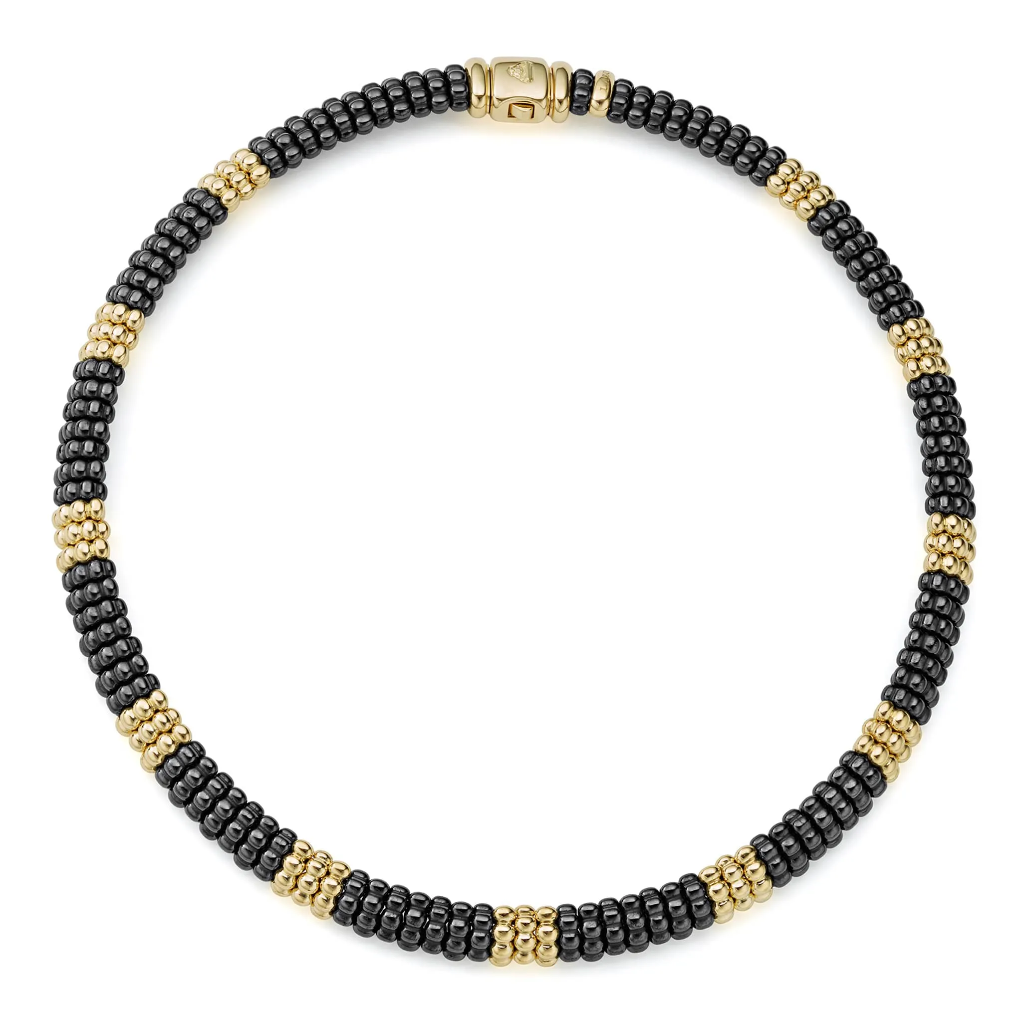 Black Caviar 18K Gold Small Station Ceramic Beaded Necklace | 9mm