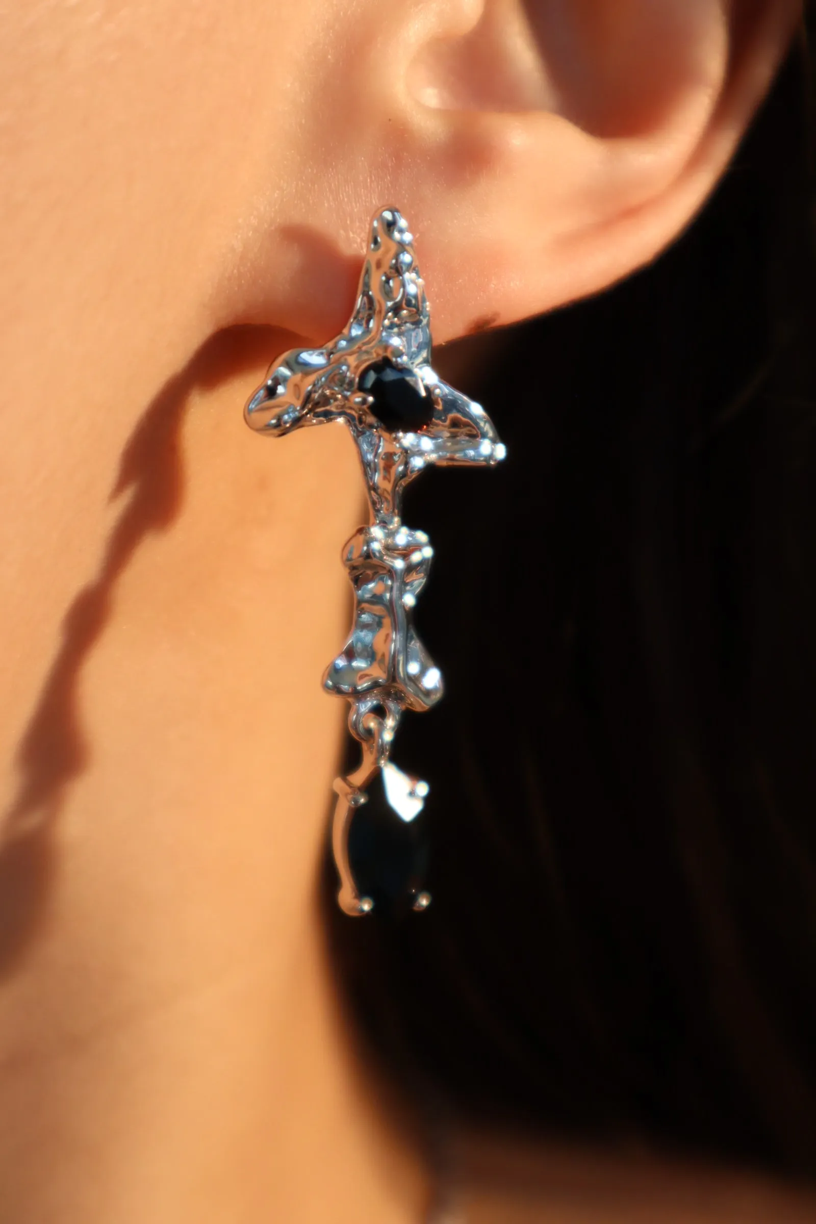 Black Gems Star Earrings