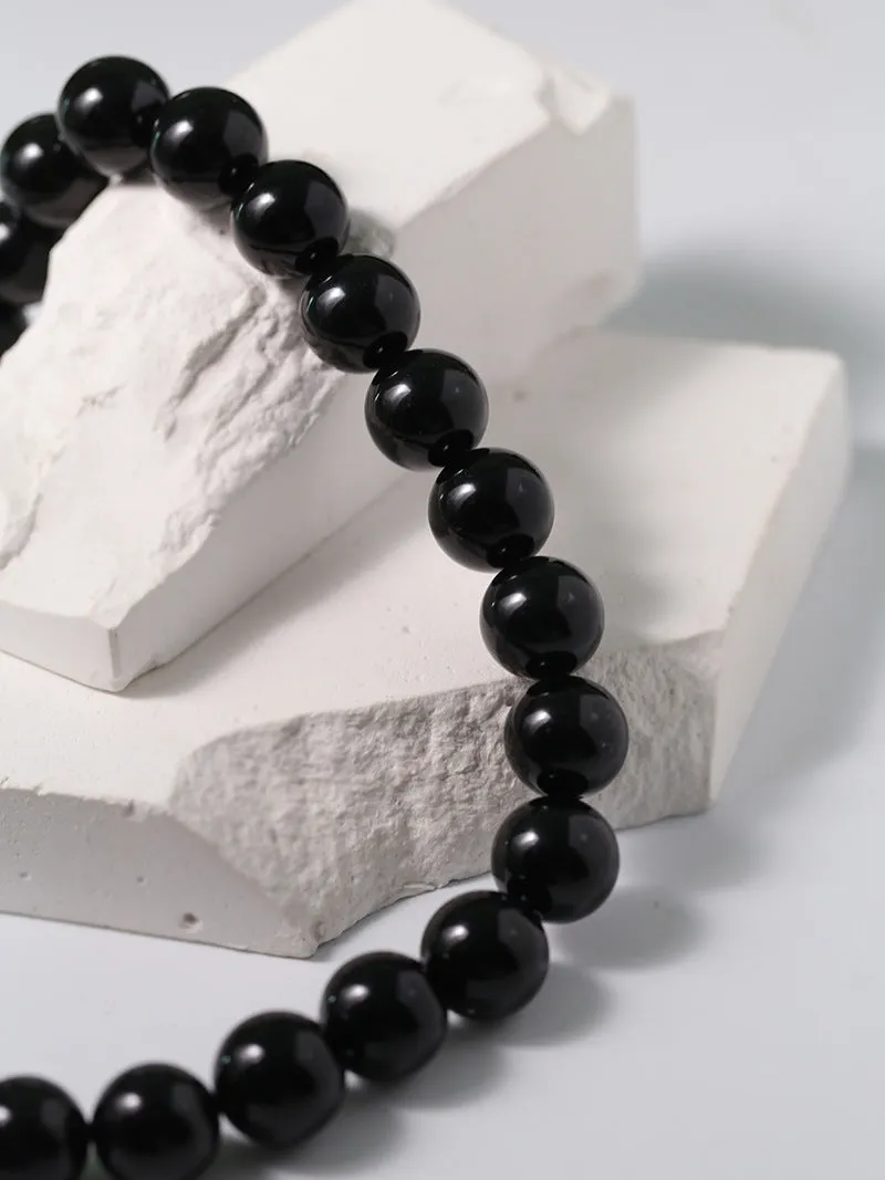 Black Onyx Beaded OT Buckle Necklace-14mm