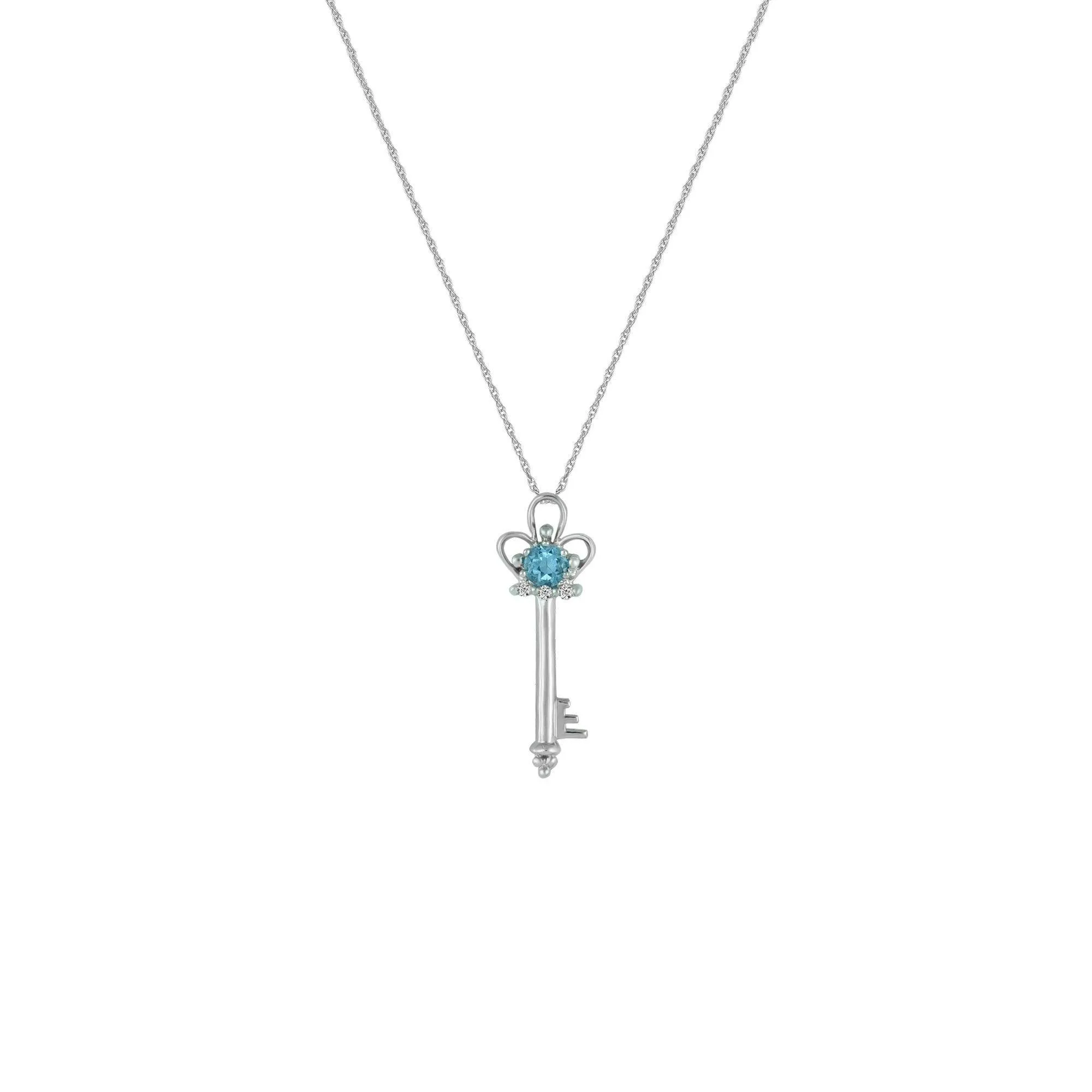 Blue Topaz and Diamond Accent Key Pendant in 10K Gold