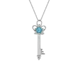 Blue Topaz and Diamond Accent Key Pendant in 10K Gold