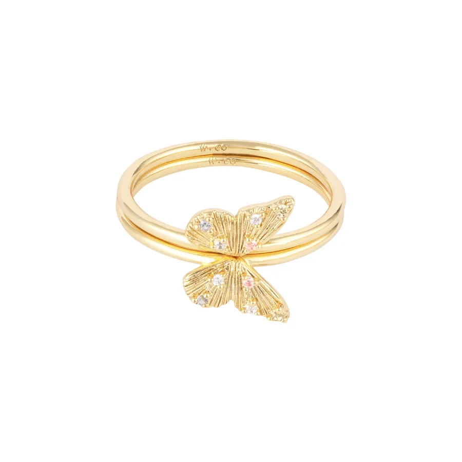 Butterfly Rainbow & Gold Ring Set