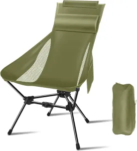 Camping Chairs, Portable Camping Chair with Headrest and Storage Bag-Green