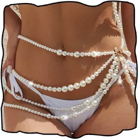 CanB Pearl Waist Chain Layered Belly Body Chains Bikini Belly Chain Beach Rave Party Body Accessories for Women and Girls