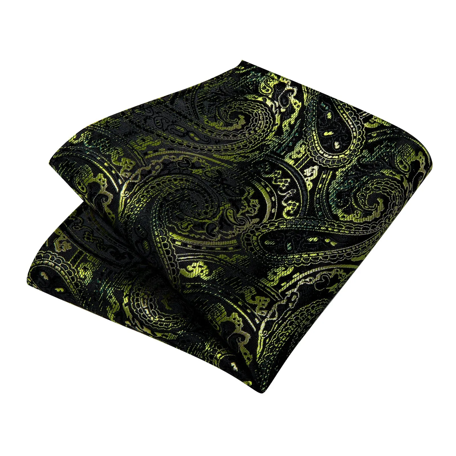 Classic Black Green Floral Silk Necktie Pocket Square Cufflinks Set