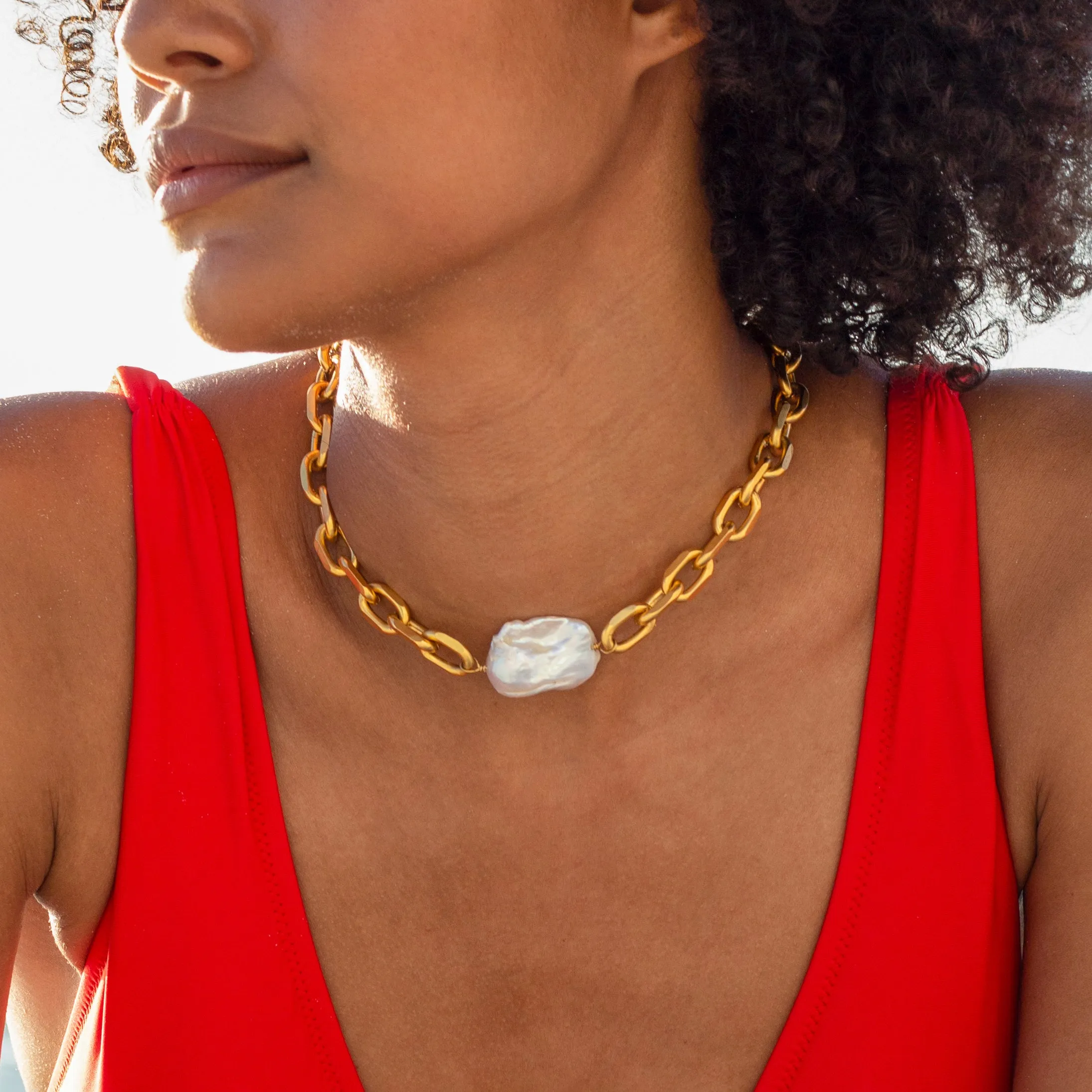 Cloud Nine Baroque Pearl Chain Choker Necklace